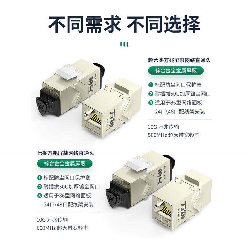 千级超级66767屏蔽网线对接连接器10g网络面板直通模块水晶头连接