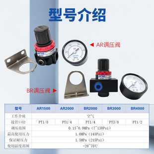 原装亚德客调压阀AR1500气压调节BR2000/3000/4000压力表JN空压机