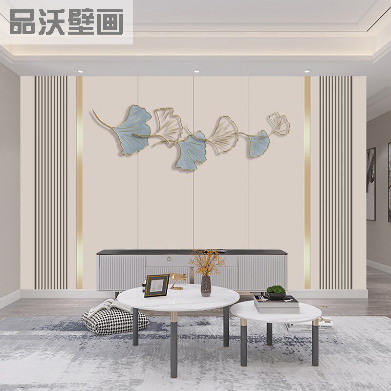 时尚壁纸高级感电视背景墙装饰格栅墙布现代简约奶咖色沙发背景墙