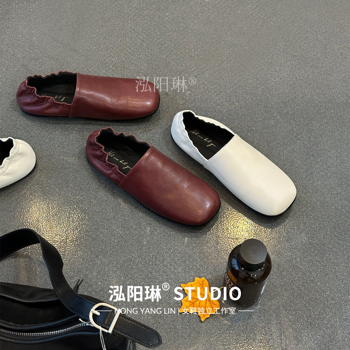 泓阳琳～白色小皮鞋女款2026春季新款方头褶皱边平底懒人深口单鞋,女鞋,深口单鞋,淘宝优惠券,粉丝福利购,淘宝优惠卷