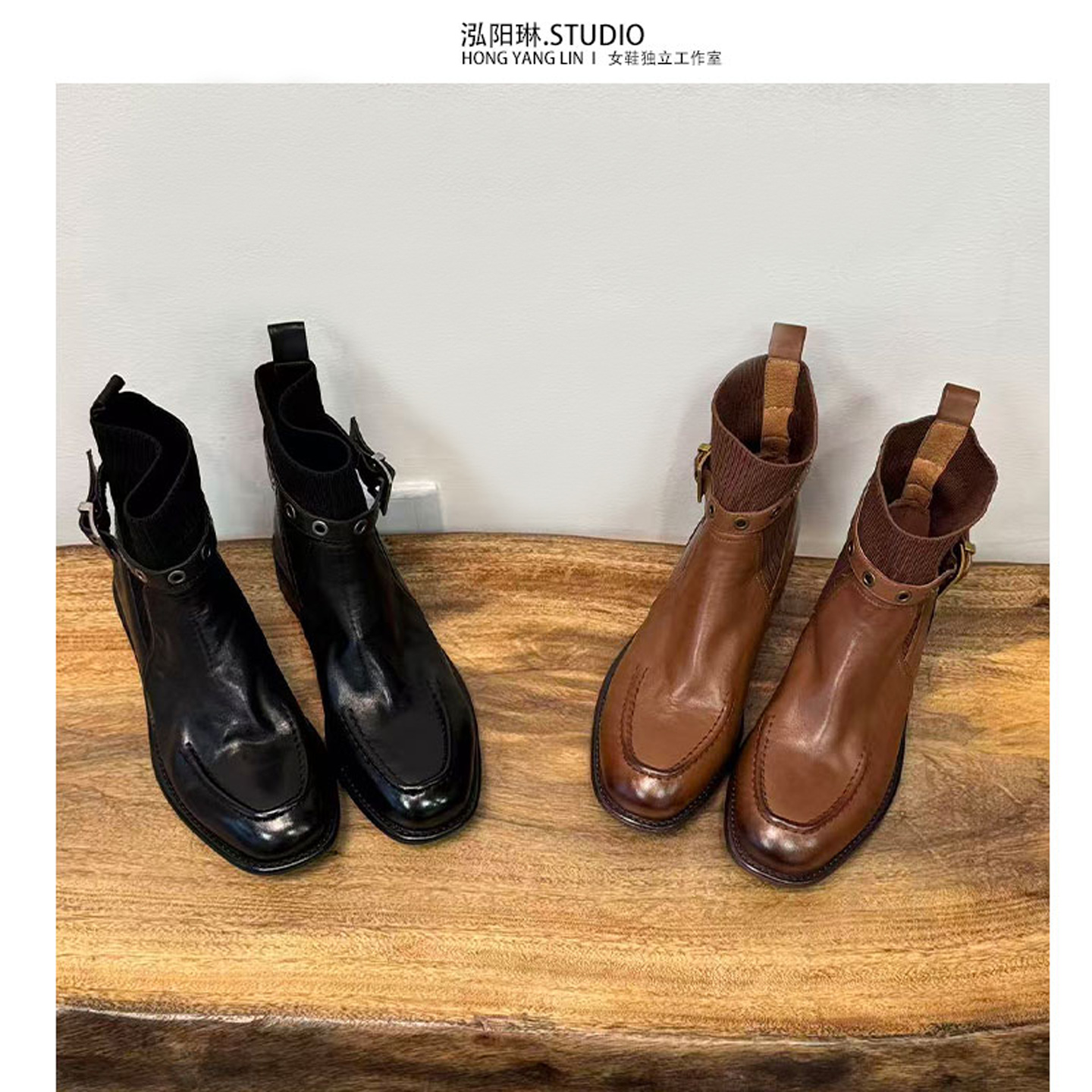 泓阳琳~黑色小短靴女款2025冬季新款爆款棕色巨好看超火马丁靴子