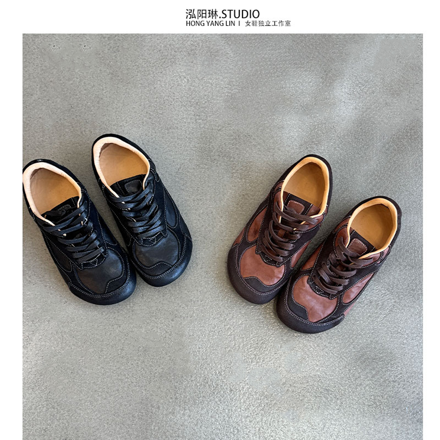 泓阳琳~马皮手工复古休闲单鞋2026春季新款低跟舒适软底德训女鞋