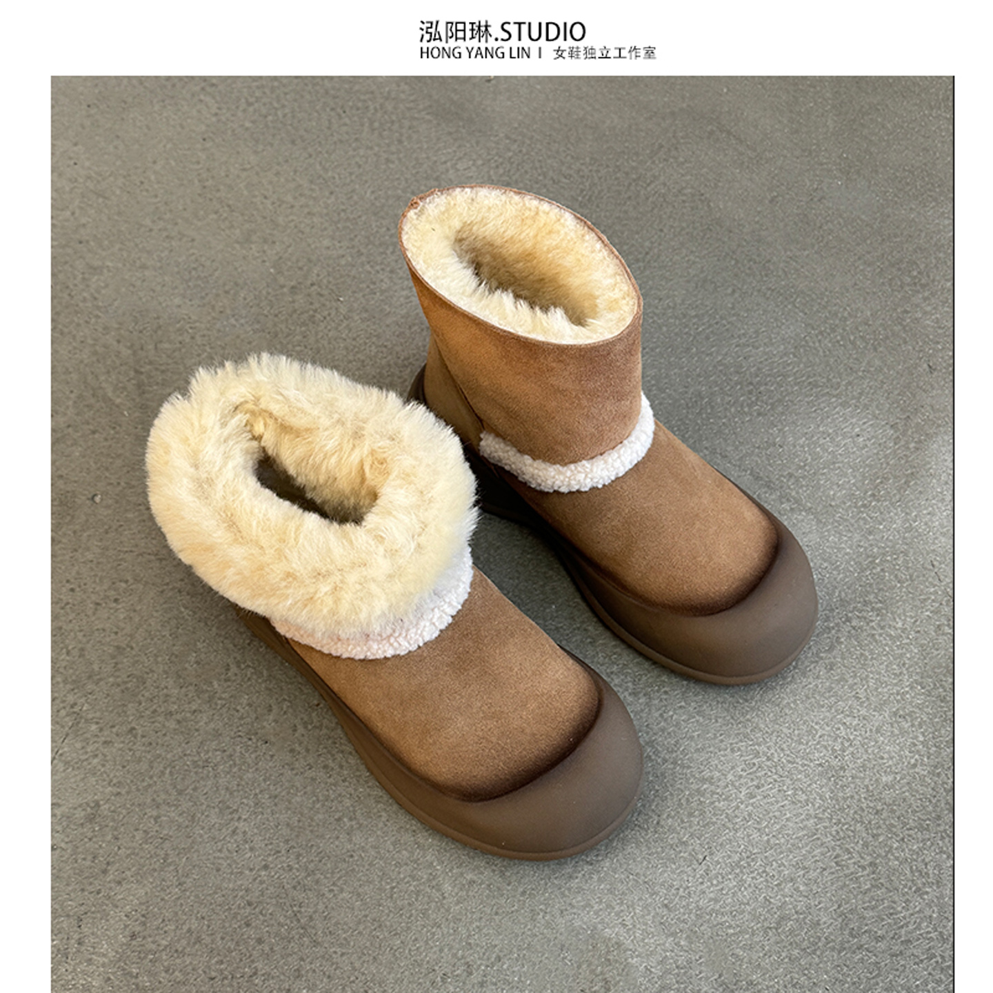 泓阳琳~羊皮毛一体保暖雪地靴加绒短靴女鞋冬季防滑厚底棉鞋靴子