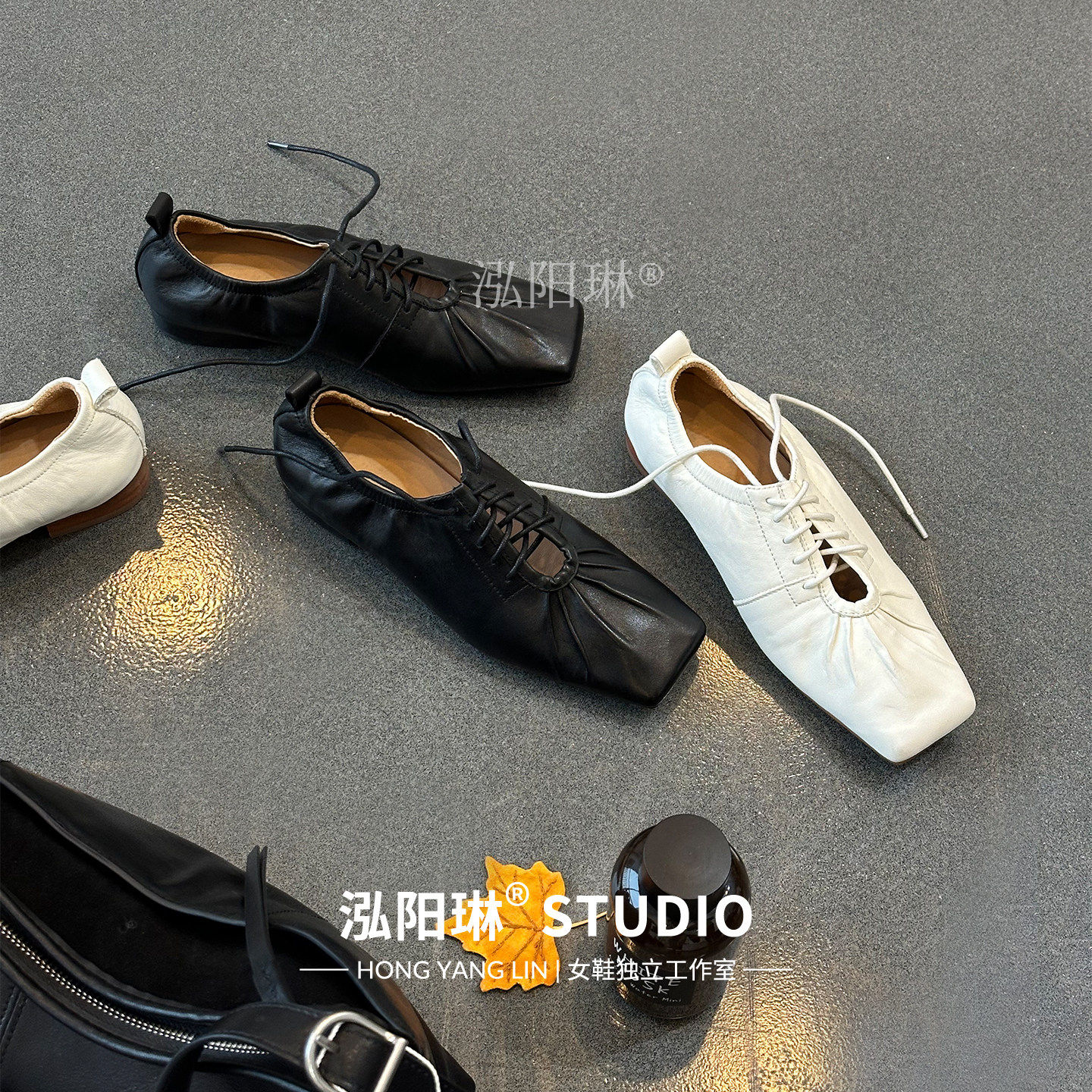 泓阳琳～黑色方头平底芭蕾鞋女款2026春季新款软皮褶皱设计感单鞋,女鞋,深口单鞋,淘宝优惠券,粉丝福利购,淘宝优惠卷