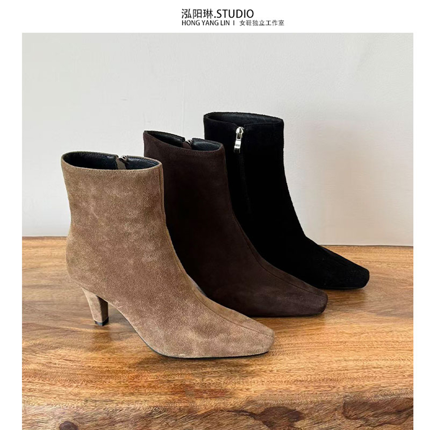 泓阳琳~磨砂皮高跟短靴女马丁靴