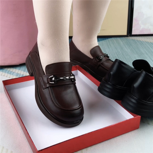 真皮乐福鞋低跟单鞋女