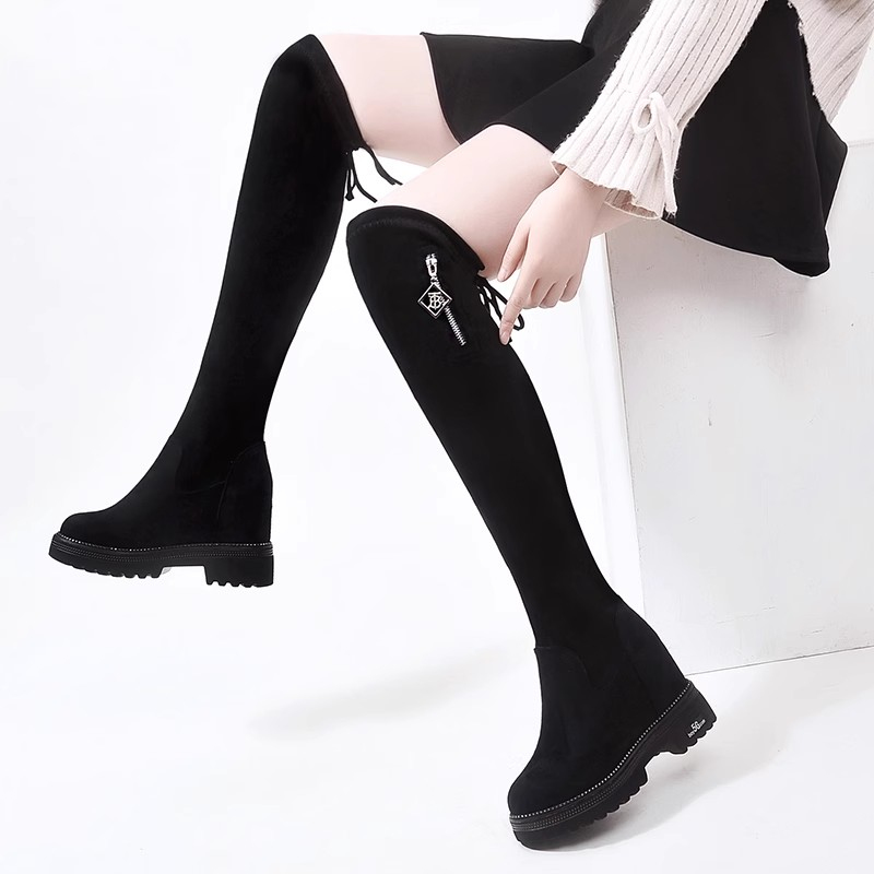 厚底高筒靴圆头长筒靴女