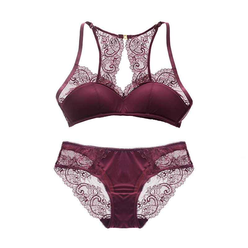 性感深v无痕胸罩内衣 无钢圈蕾丝美背薄杯文胸美女士胸文胸套装