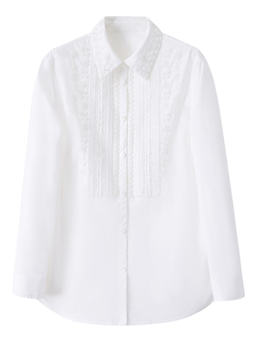 海边的白衬衫高端纯棉重工钉珠衬衣女士长袖白色休闲优雅气质N124