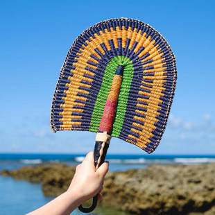 手工编织挂墙装饰加纳进口草编扇背景装饰民宿挂件餐厅壁挂植物扇