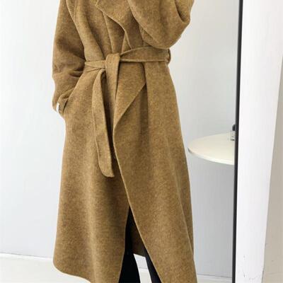 大翻领骆驼绒双面羊毛大衣女中长款25年秋冬新款韩版宽松毛呢外套