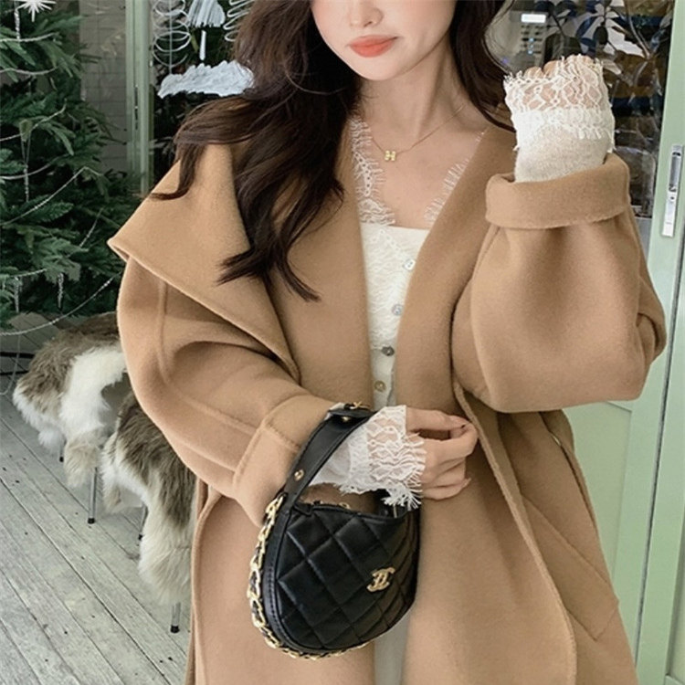 大翻领双面羊毛大衣女短款小个子25年秋新款宽松韩版显瘦毛呢外套,女装/女士精品,毛呢外套,淘宝优惠券,粉丝福利购,淘宝优惠卷