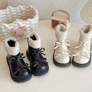 【粉丝福利】时尚秋冬季公主风蝴蝶结加绒软底皮靴XOW050