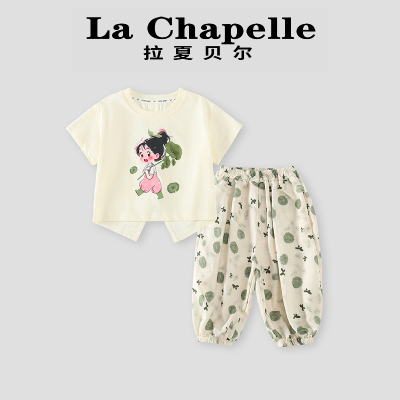 拉夏贝尔童装儿童时尚套装洋气时髦女宝宝洋气夏日夏季卡通两件套
