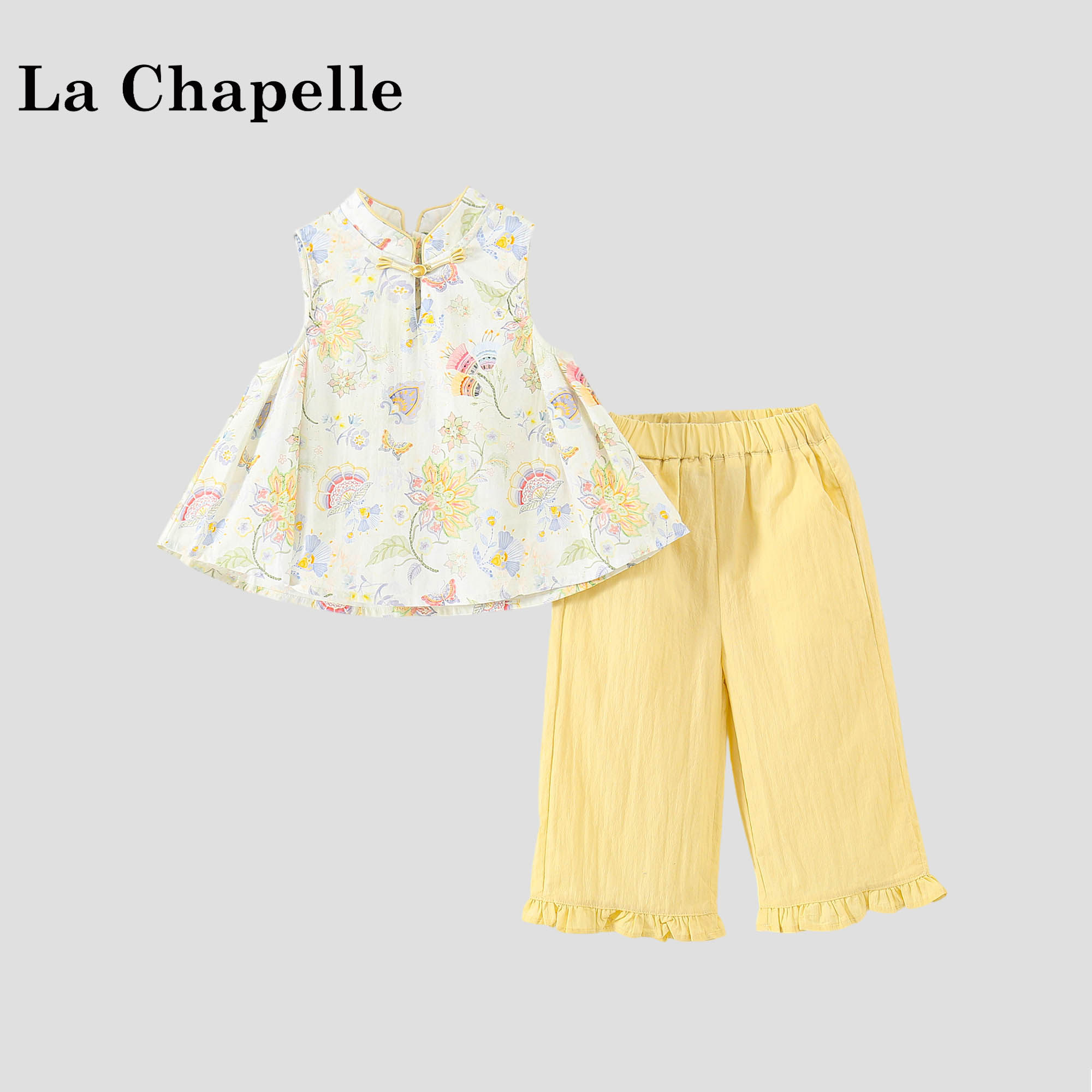 拉夏贝尔新中式汉服套装夏薄款2026新款女宝宝国风唐装裤子两件套