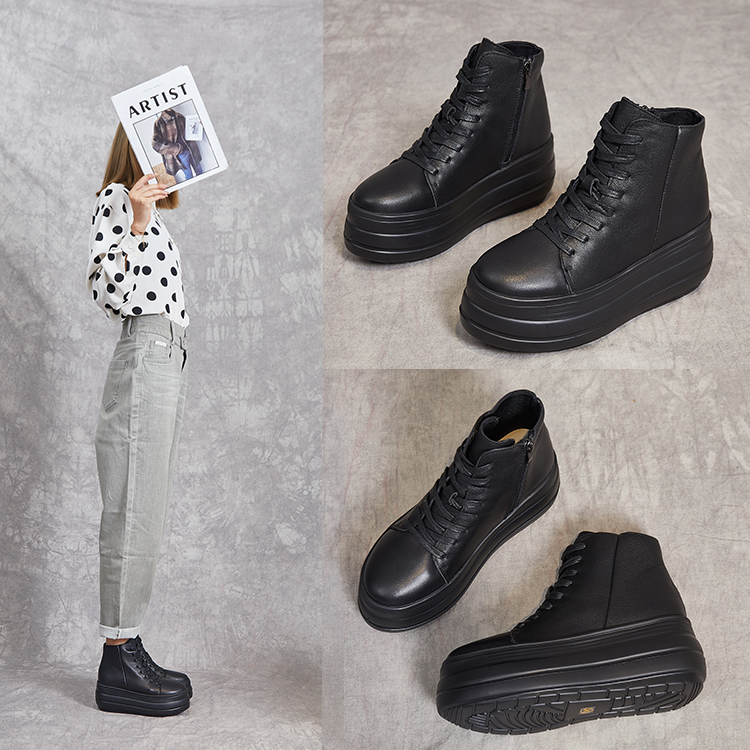 马丁靴女松糕鞋增高休闲马丁靴