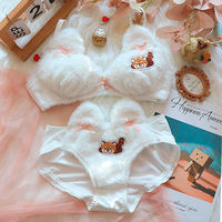 Yusu Milk Powder Cute Cat Autumn and Winter plush underwear, cute female cat bear, no steel ring, gathering bra set for warmth thumbnail 8