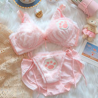 Yusu Milk Powder Cute Cat Autumn and Winter plush underwear, cute female cat bear, no steel ring, gathering bra set for warmth thumbnail 4