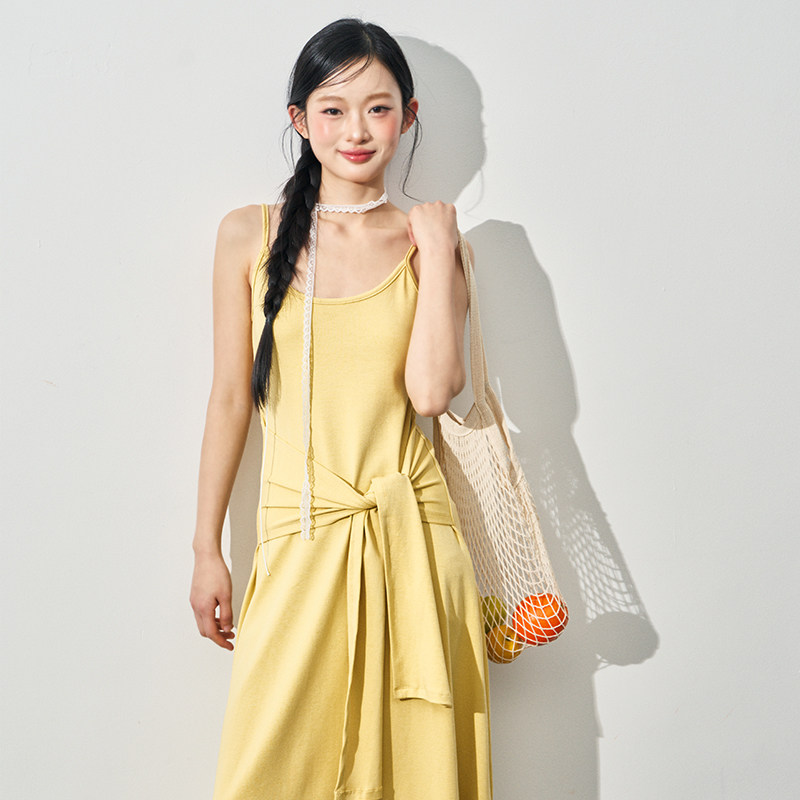 Andasaya 吊带裙女夏高级感纯色收腰显瘦修身夏季长款绑带连衣裙