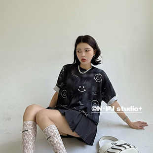 NPJ女配角 韩系笑脸圆领短袖 不配项链包包配饰 1119 T恤 WLADY