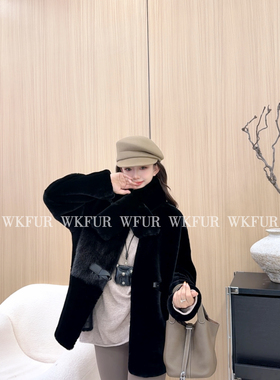 【WK】“黑月柏林”超轻超细进口短二貂皮搭配羊皮毛一体 K8302