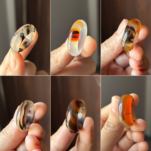 七日拂晓 Chiyoko 镯芯开料 花皮玛瑙戒指 条纹丰富 水草口径18mm