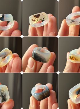 七日拂晓 Chiyoko 白玛瑙戒指 宽鹅头水草花玉髓男指环 海洋玉髓