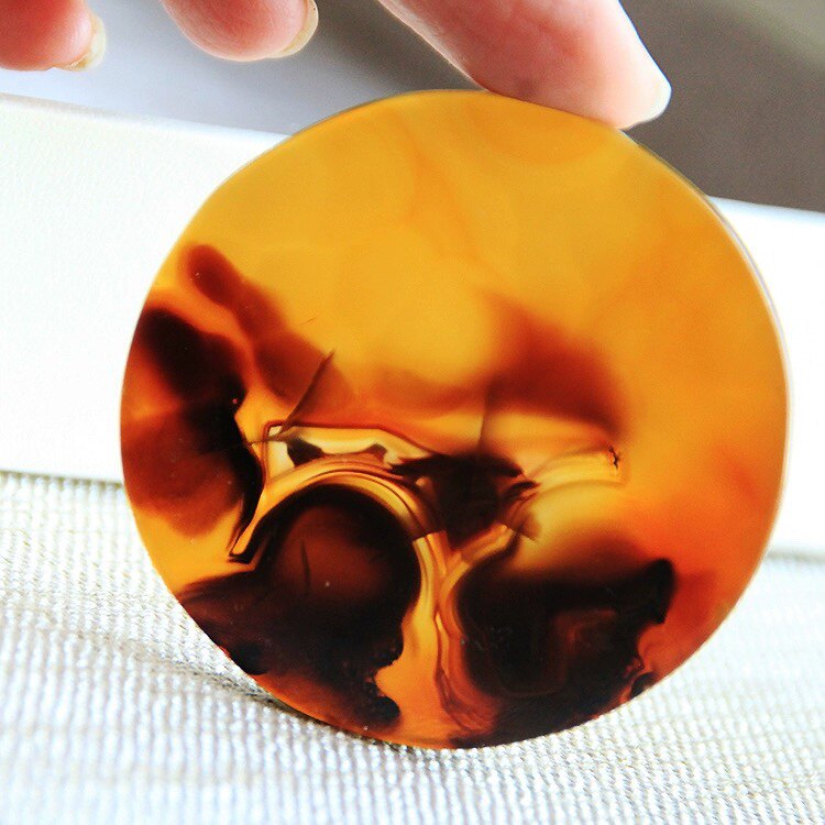 《花卉自然》棕色意境象形原石 玛瑙圆形天然收藏品 风景切片