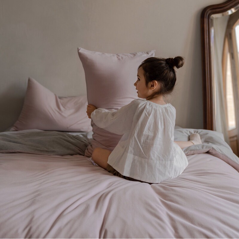 软糯~~纯色针织棉双拼色全棉四件套舒适亲肤裸睡被套床笠床单