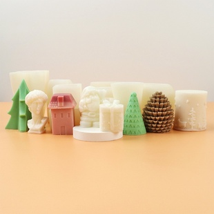 欧式 diy圣诞节香薰蜡烛硅胶模具 头像松果圣诞老人圣诞树礼物磨具