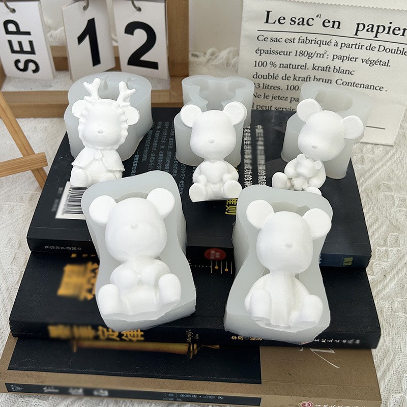 暴力熊造型翻糖硅胶模具 DIY小熊仔香薰石膏巧克力蛋糕装饰捏捏磨