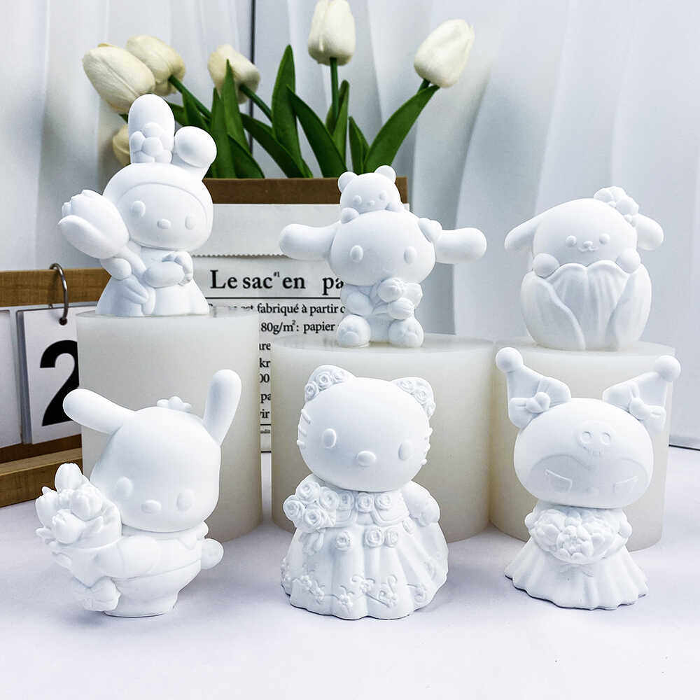 新 kt猫石膏娃娃模具手工diy彩绘史迪仔库洛米美乐蒂白胚硅胶模具