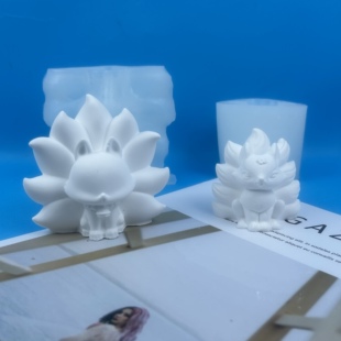 3D立体九尾狐大小狐狸硅胶模具diy手工香薰蜡烛车载摆件石膏模具