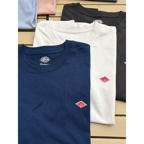 日系danton夏季T恤女简约时尚字母刺绣休闲宽松纯棉圆领短袖上衣