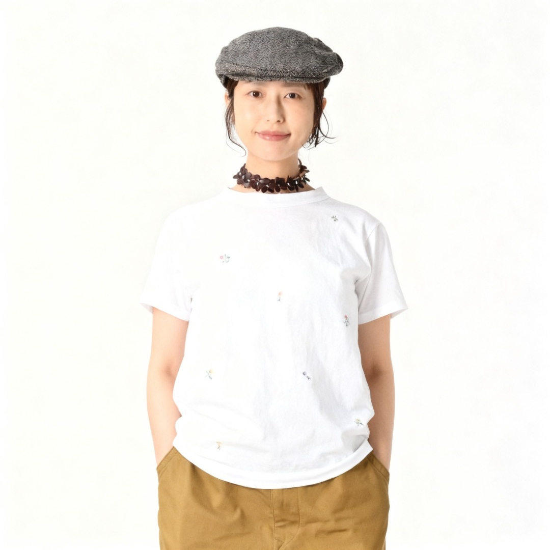 日系贵牌数字45R家2026春夏新款纯棉短袖T恤花朵刺绣甜美风上衣女