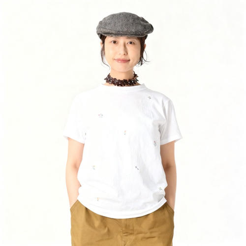 日系贵牌数字45R家2026春夏新款纯棉短袖T恤花朵刺绣甜美风上衣女
