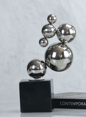现代简约轻奢银色几何金属汽泡球抽象家居装饰摆设售楼样板间摆件