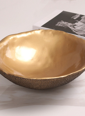 简约现代创意金属荔枝纹路果盘摆件装饰家客厅餐桌茶几轻奢收纳盘