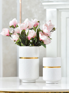 白色花瓶轻奢美式风金边装饰摆件