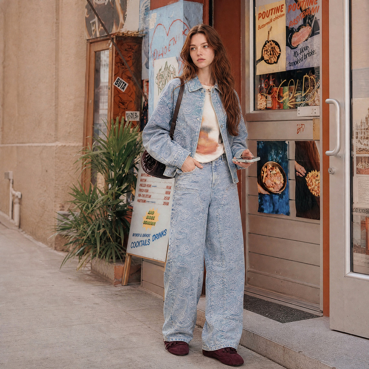Desigual26秋冬新品宽松佩斯利腰果提花牛仔夹克翻领长袖女式外套