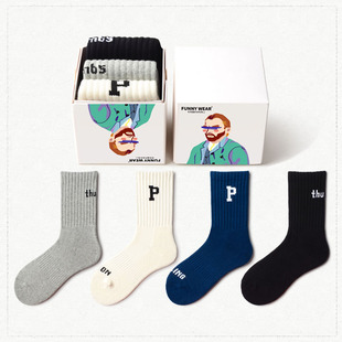 袜子男女款 毛巾底字母篮球运动学院风加厚中筒袜街头滑板棉 春秋季