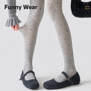 波点连裤袜春秋季微压修身少女深灰色显瘦打底裤春夏格雷系袜子女