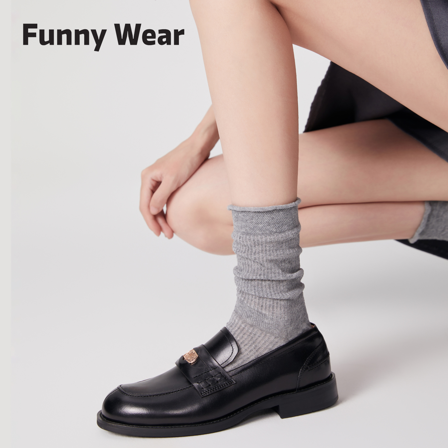 浅灰色袜子女春秋配小皮鞋堆堆袜