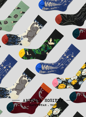 Lookit瞧它袜子女春秋季中筒袜可爱黑色男潮流街头嘻哈潮牌个性