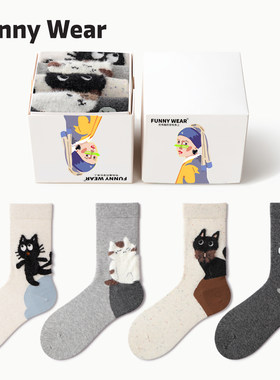 袜子女款卡通中筒袜可爱小猫棉袜