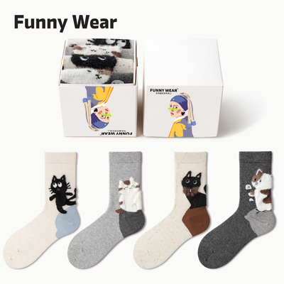 袜子女款秋冬卡通中筒袜棉袜