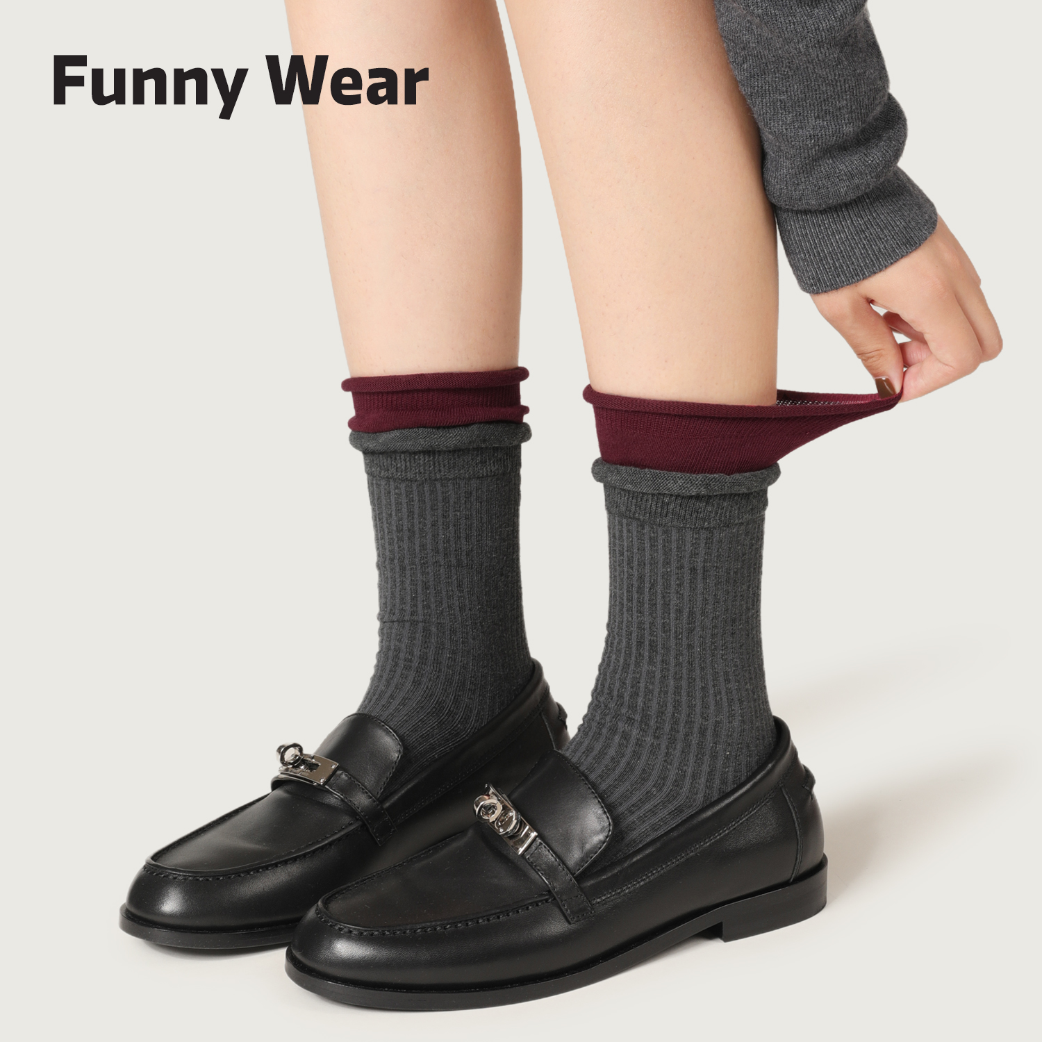 安可拉红袜子女春秋蝴蝶结中筒袜