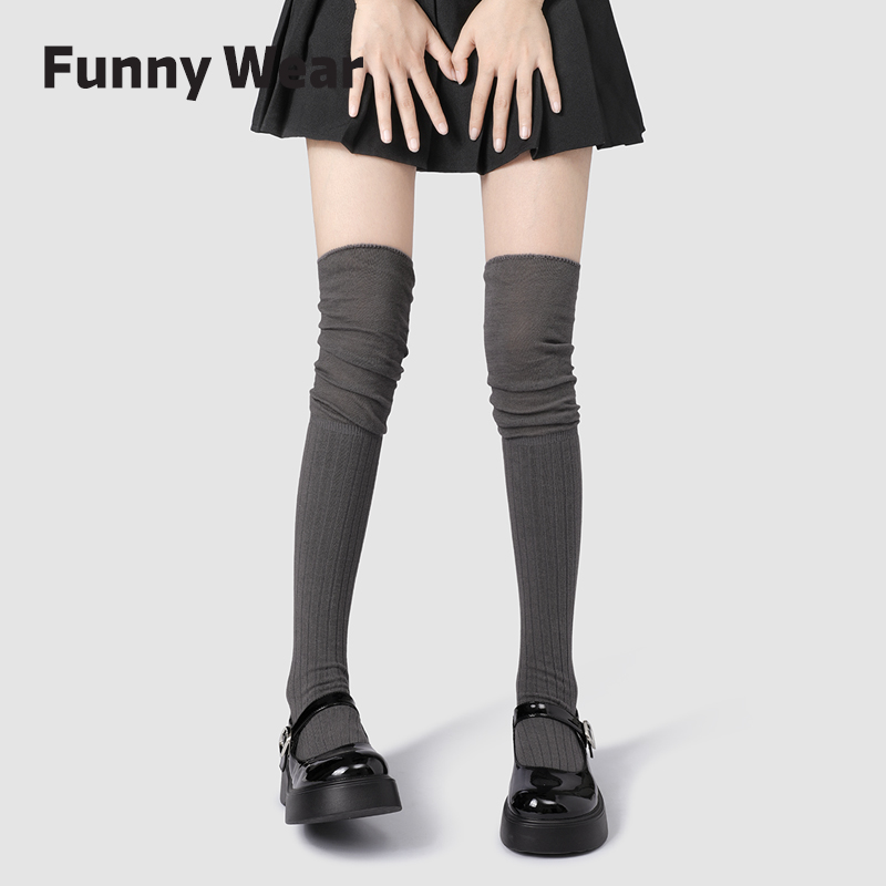 袜子女拼接过膝袜日系白色堆堆袜