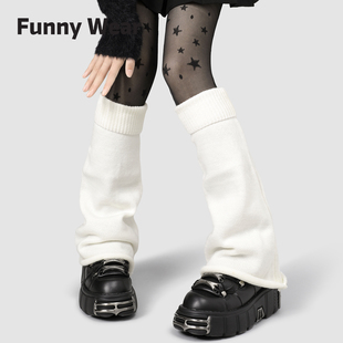 白色袜套女堆堆袜阔腿毛线针织腿套日系jk袜子千禧辣妹喇叭小腿袜