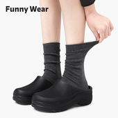 袜子女款 春夏堆堆袜卷边中筒袜透气春秋黑灰色纯色棉袜搭配小皮鞋